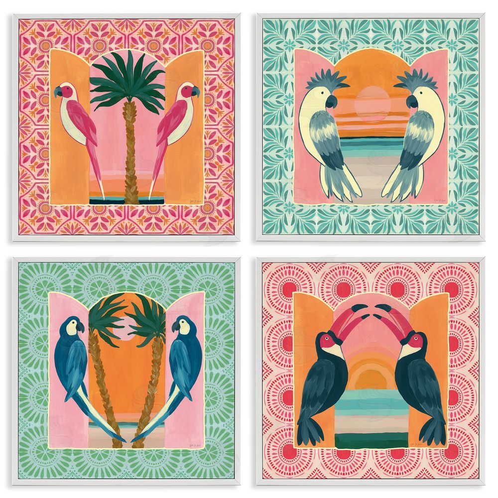 Yvette St. Amant Patterned Twin Bird Symmetry White Framed Giclee Wall Art Print