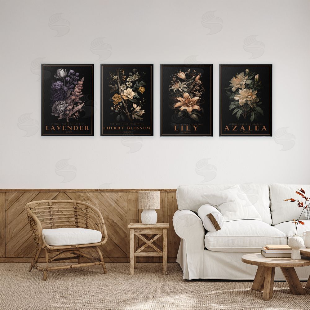 Chris Giampietro Antique Varied Botanical Blooms Stretched Canvas Wall Art Print in Room