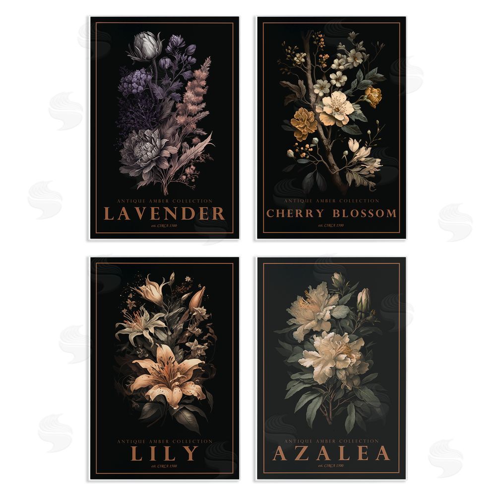 Chris Giampietro Antique Varied Botanical Blooms Wall Plaque Art Print with White Foil Wrap