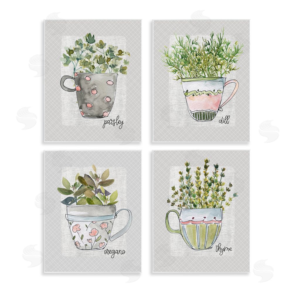 Livi Finn Kitchen Herbs in Mugs Wooden Wall Plaque Art Print