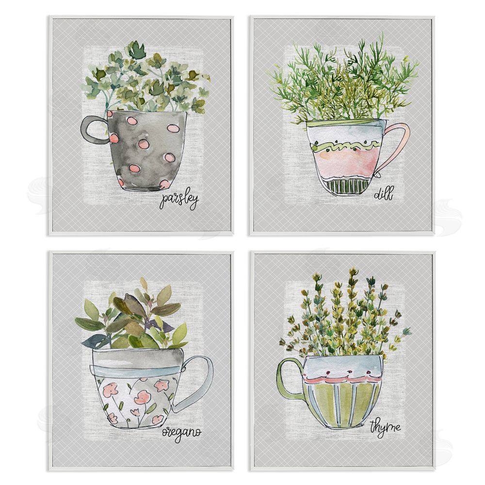Livi Finn Kitchen Herbs in Mugs White Framed Giclee Wall Art Print