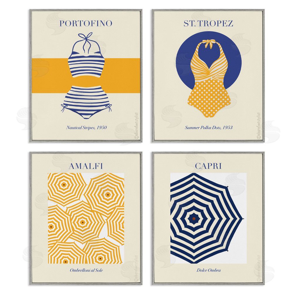 Sarah Donington Art Hustle LLC Retro Beach Vacation Elements Gray Framed Giclee Wall Art Print