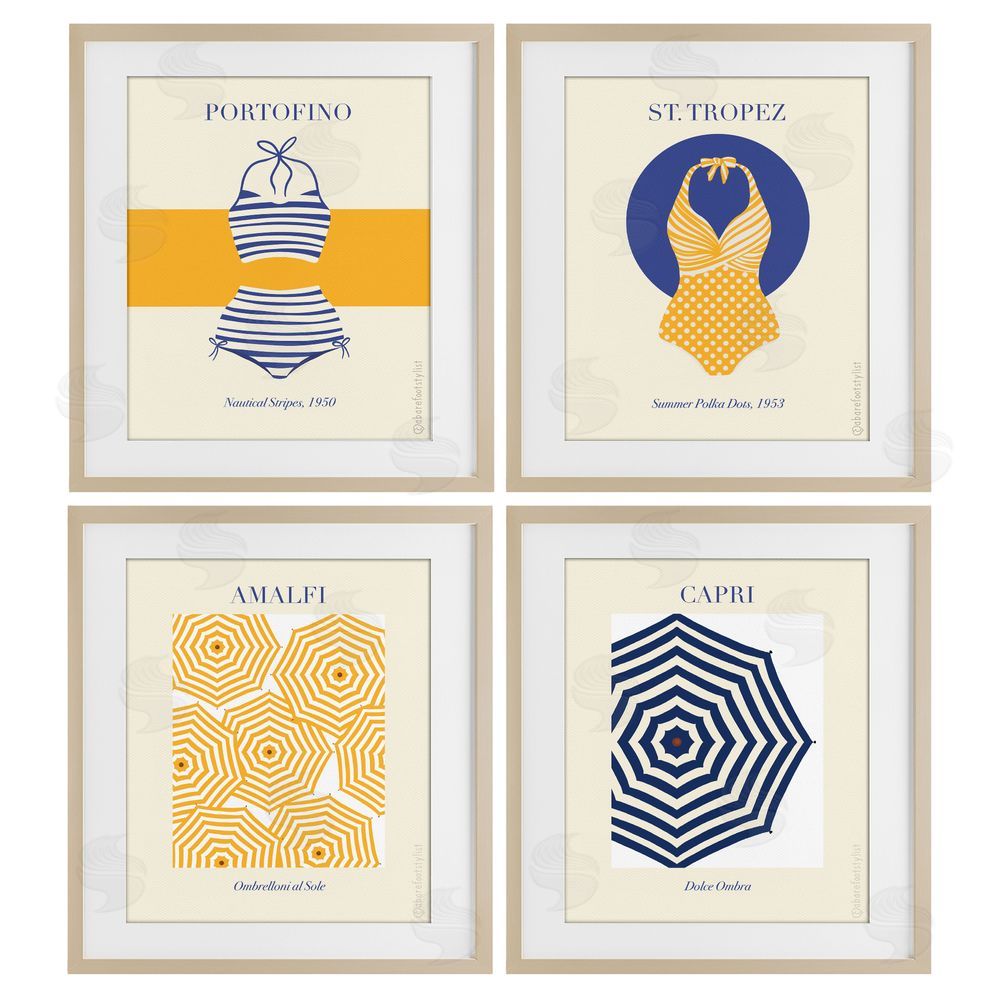 Sarah Donington Art Hustle LLC Retro Beach Vacation Elements Birch Framed Print Under Glass Wall Art