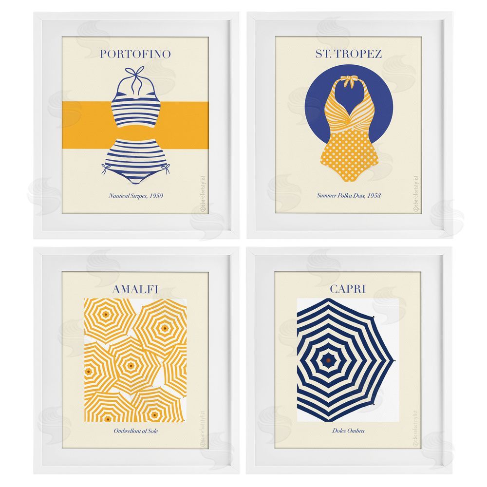 Sarah Donington Art Hustle LLC Retro Beach Vacation Elements White Framed Print Under Glass Wall Art