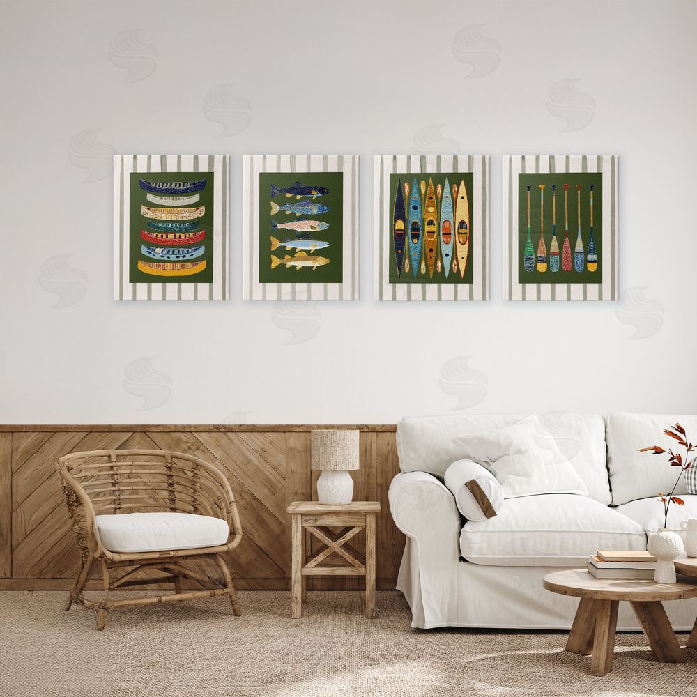 Yen Colorful Aligned Nautical Collections Stretched Cavas Wall Art Set in Room