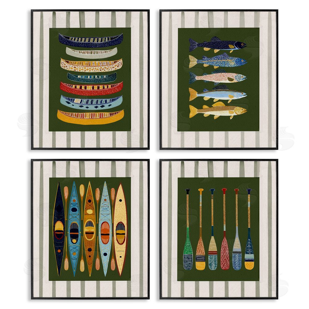 Yen Colorful Aligned Nautical Collections Black Framed Giclee Wall Art Print