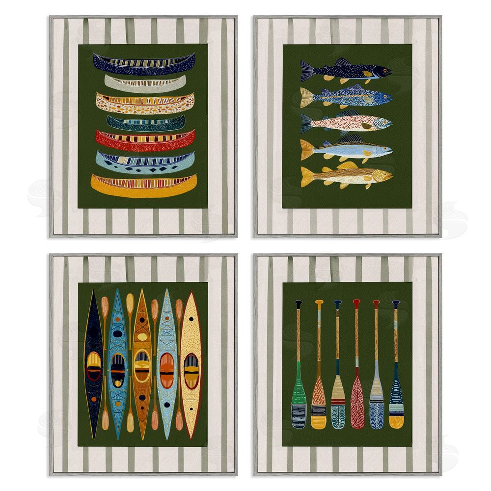 Yen Colorful Aligned Nautical Collections Gray Framed Giclee Wall Art Print