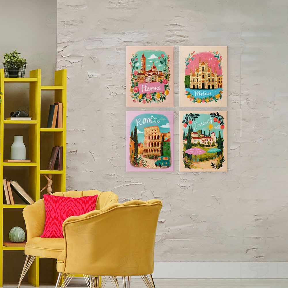 Yen Italy Travel Locations with Florals Stretched Canvas Wall Art Print in Room
