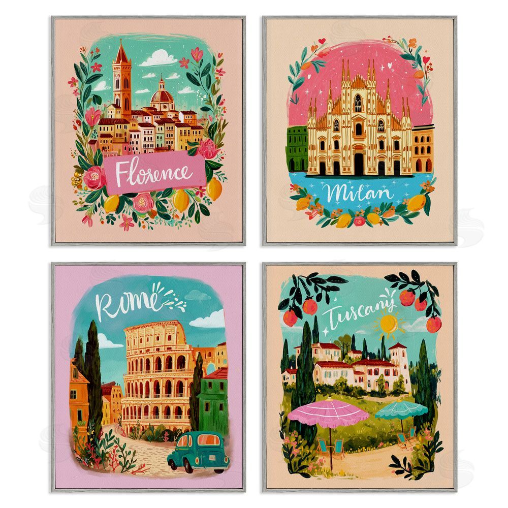 Yen Italy Travel Locations with Florals Gray Framed Giclee Print Wall Art