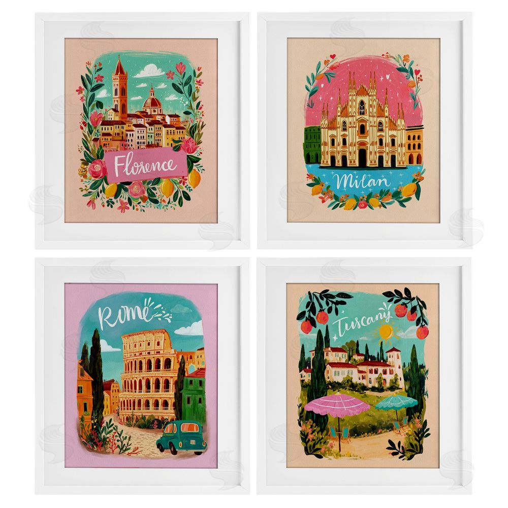 Yen Italy Travel Locations with Florals White Framed Print Under Glass Wall Art