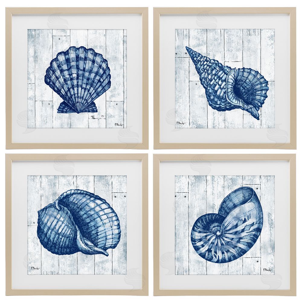 Paul Brent Coastal Timberland Seashells Brown Framed Print Under Glass Wall Art