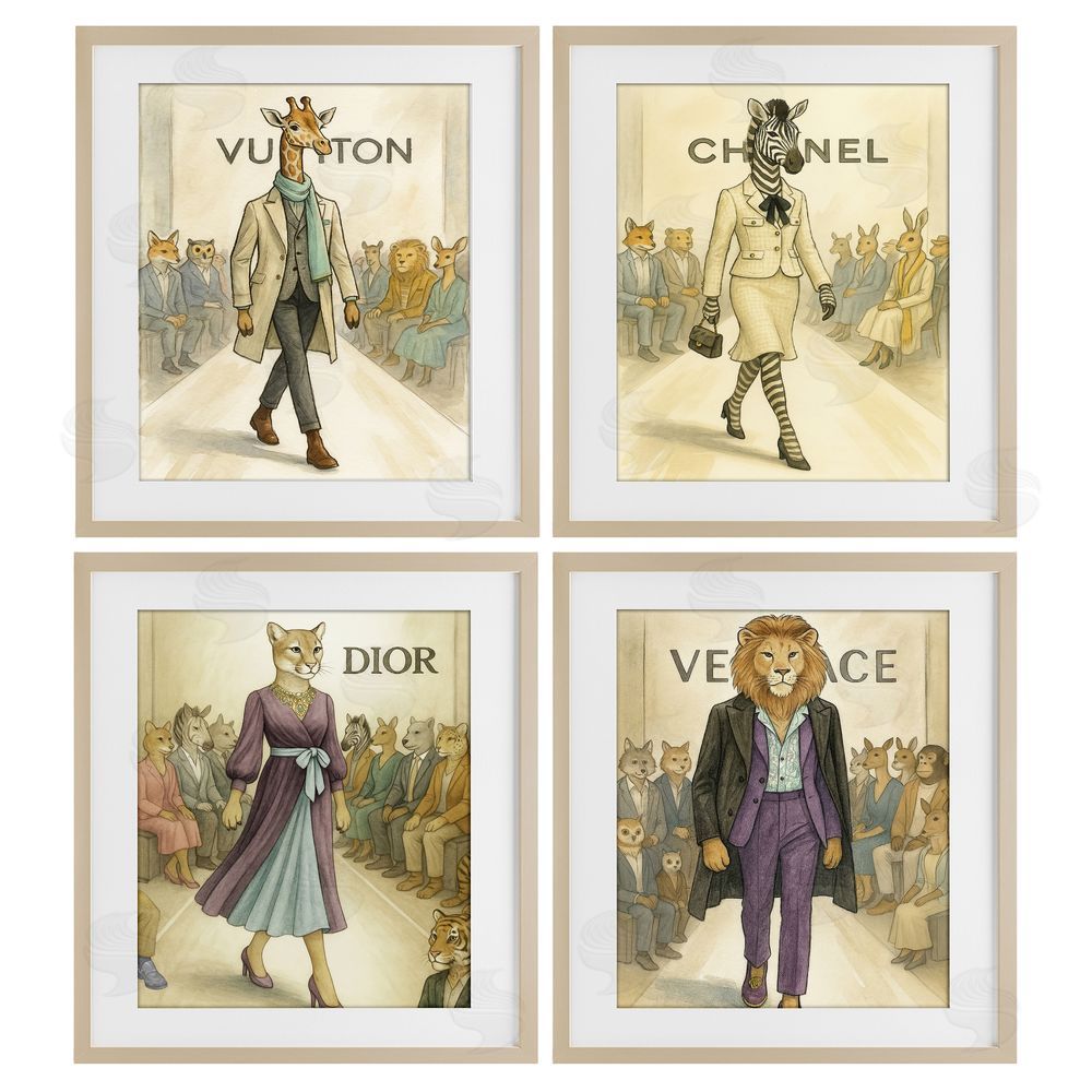 Looking Good Licensing Fashion Runway Animals Birch Framed Print Under Glass Wall Art