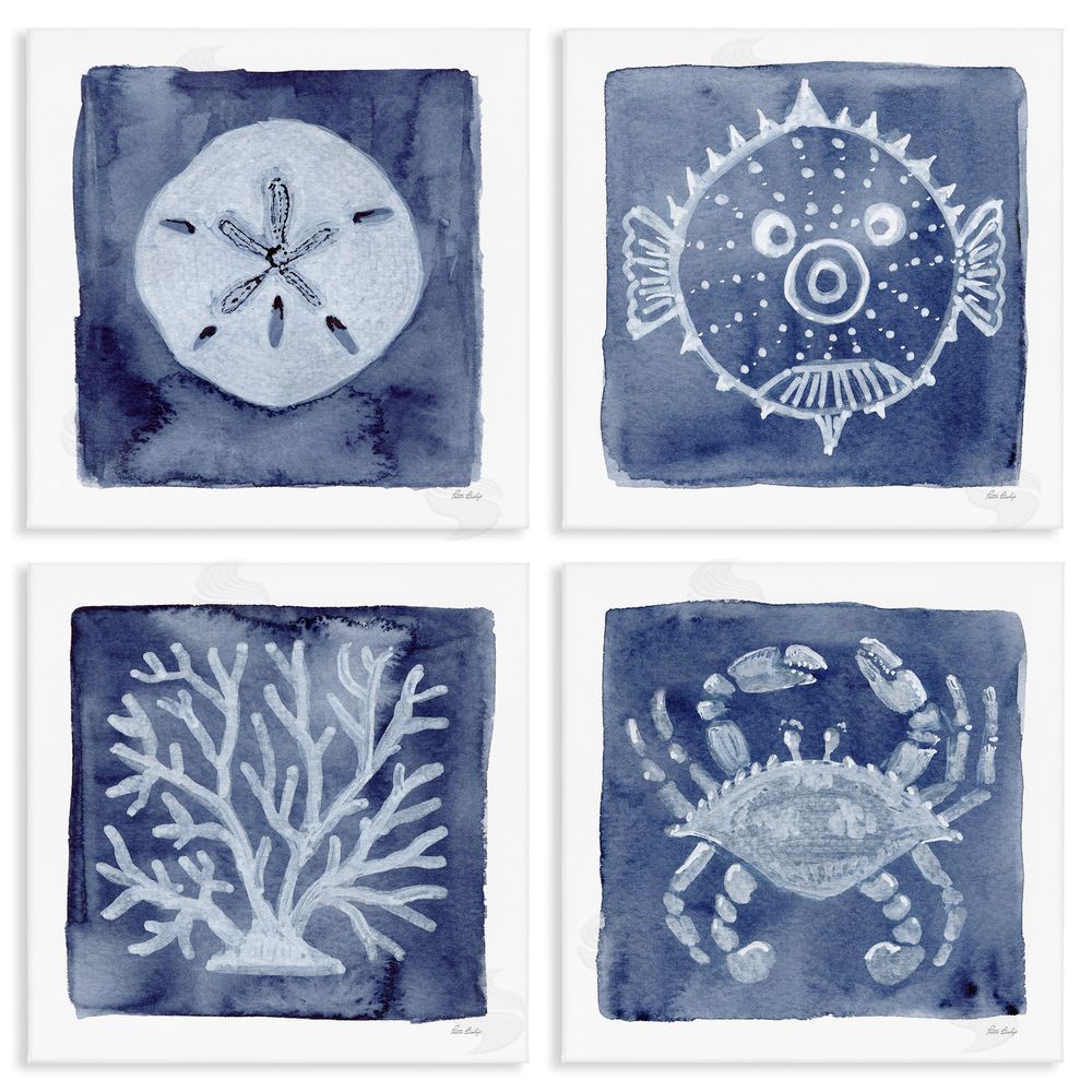 Patti Bishop Aquatic Creatures on Indigo Stretched Canvas Wall Art Print