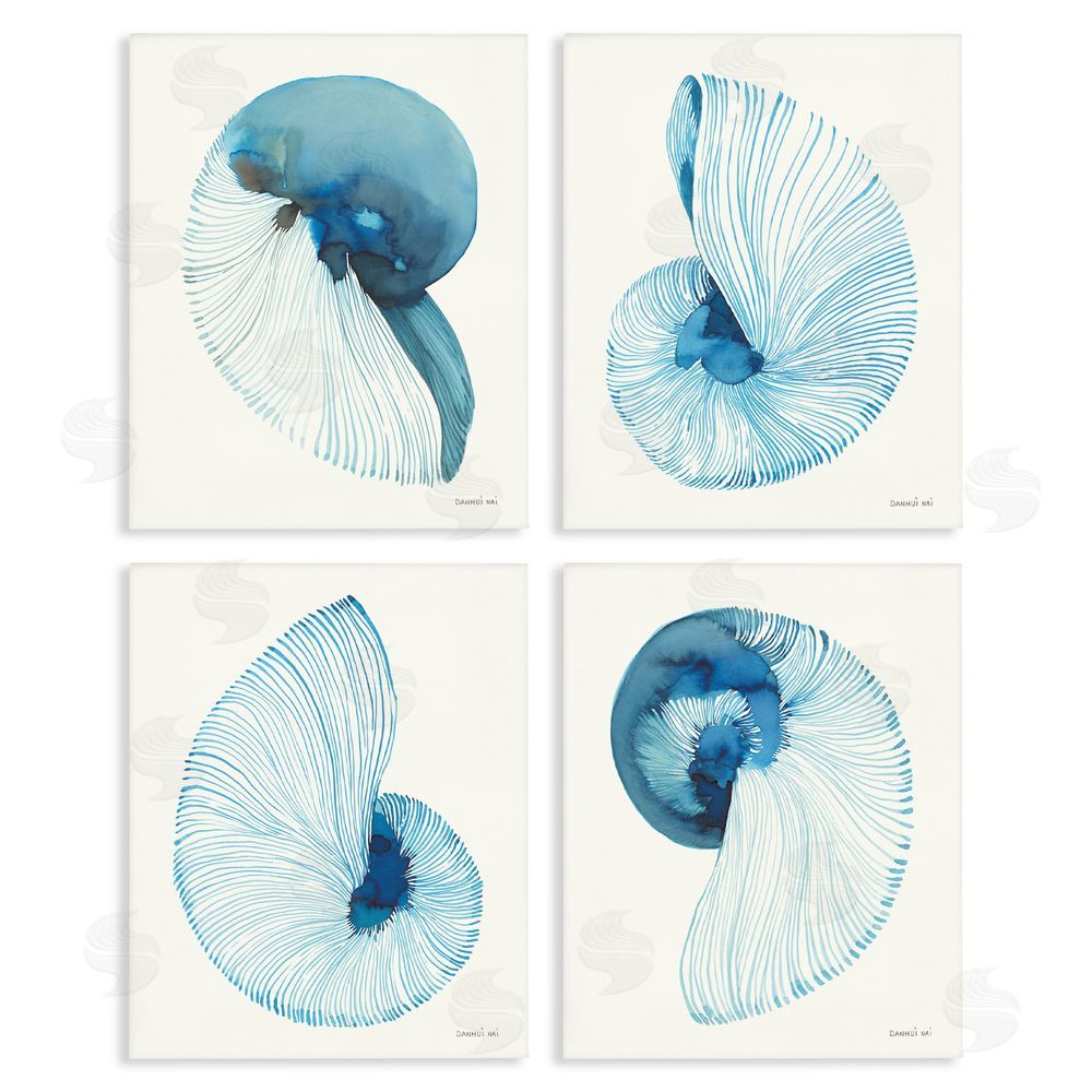 Danhui Nai Blue Toned Nautilus Shells Stretched Canvas Wall Art Print