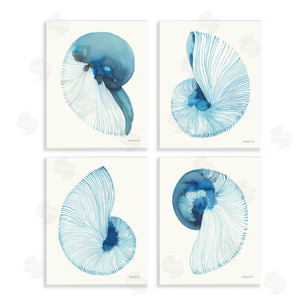 Danhui Nai Blue Toned Nautilus Shells Wooden Wall Plaque Art Print