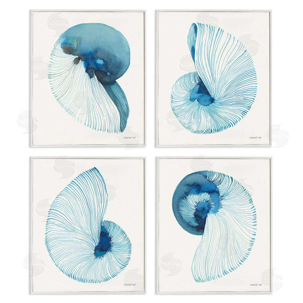 Danhui Nai Blue Toned Nautilus Shells White Framed Giclee Wall Art Print