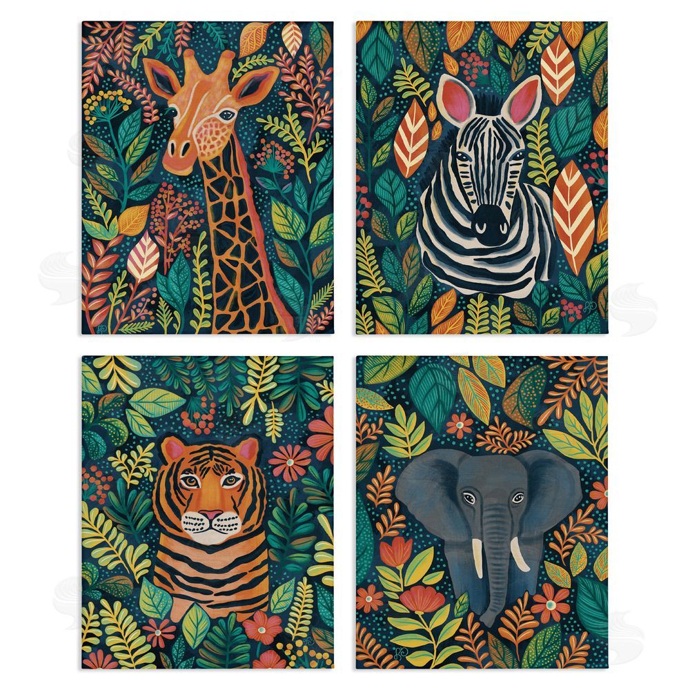 Lisa R Dumm Jungle Leaf Pattern Animals Stretched Canvas Wall Art