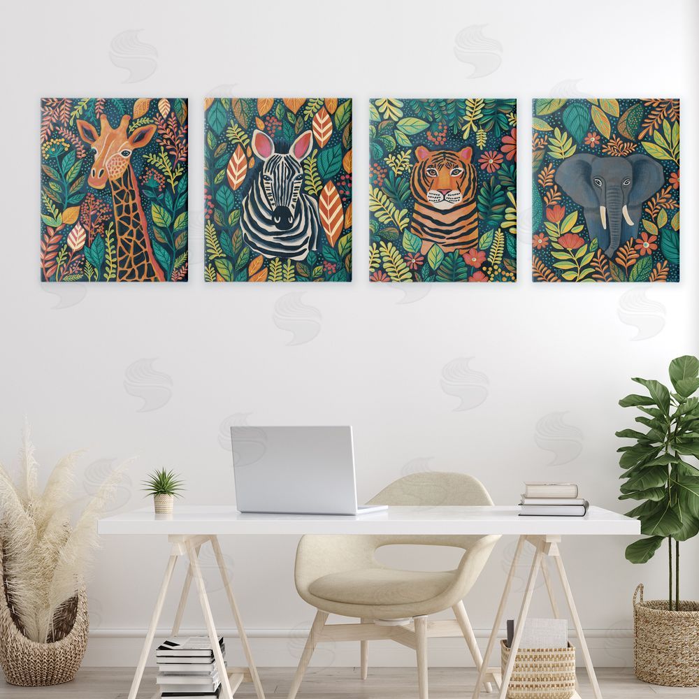 Lisa R Dumm Jungle Leaf Pattern Animals Stretched Canvas Wall Art in Room