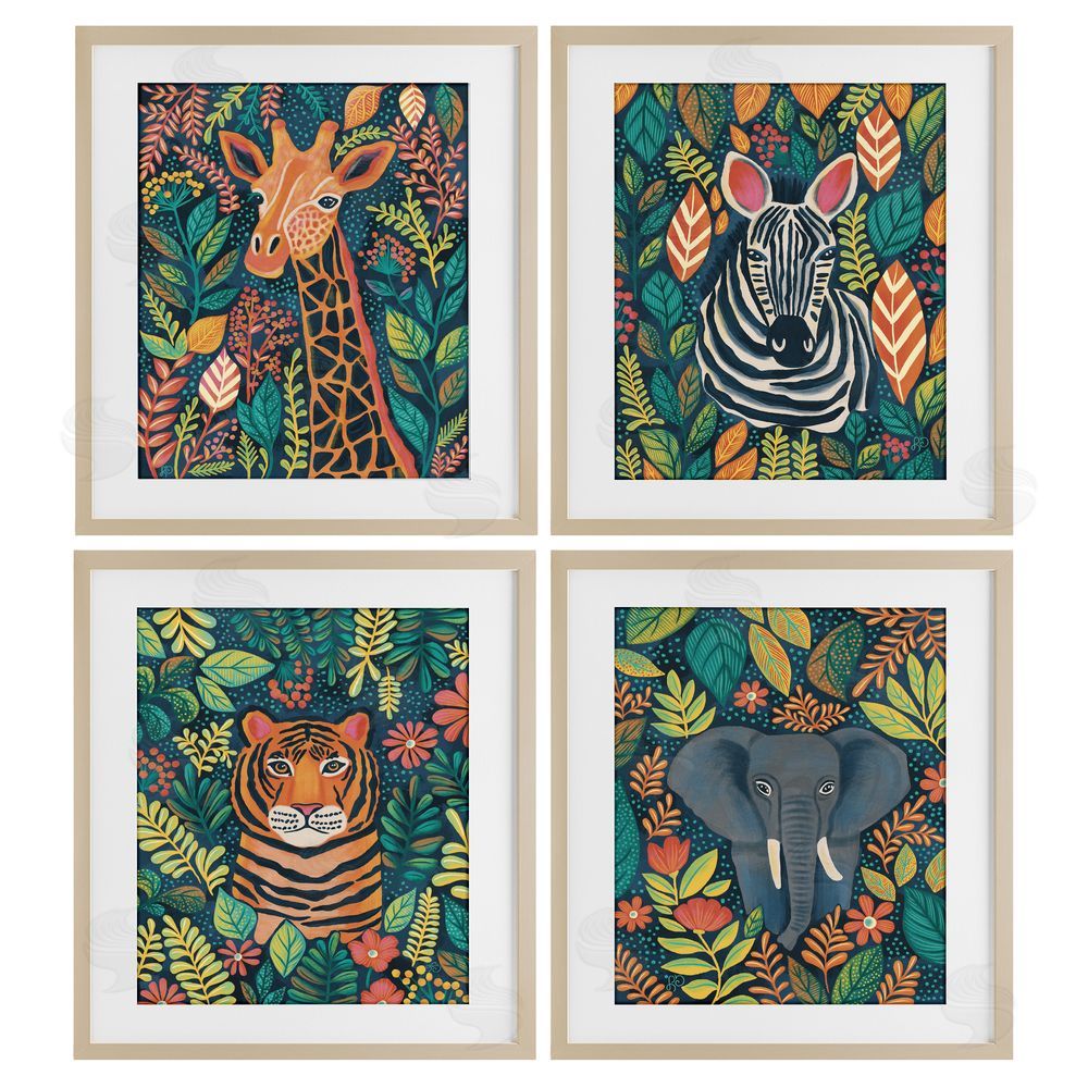 Lisa R Dumm Jungle Leaf Pattern Animals Brown Framed Print Under Glass Wall Art