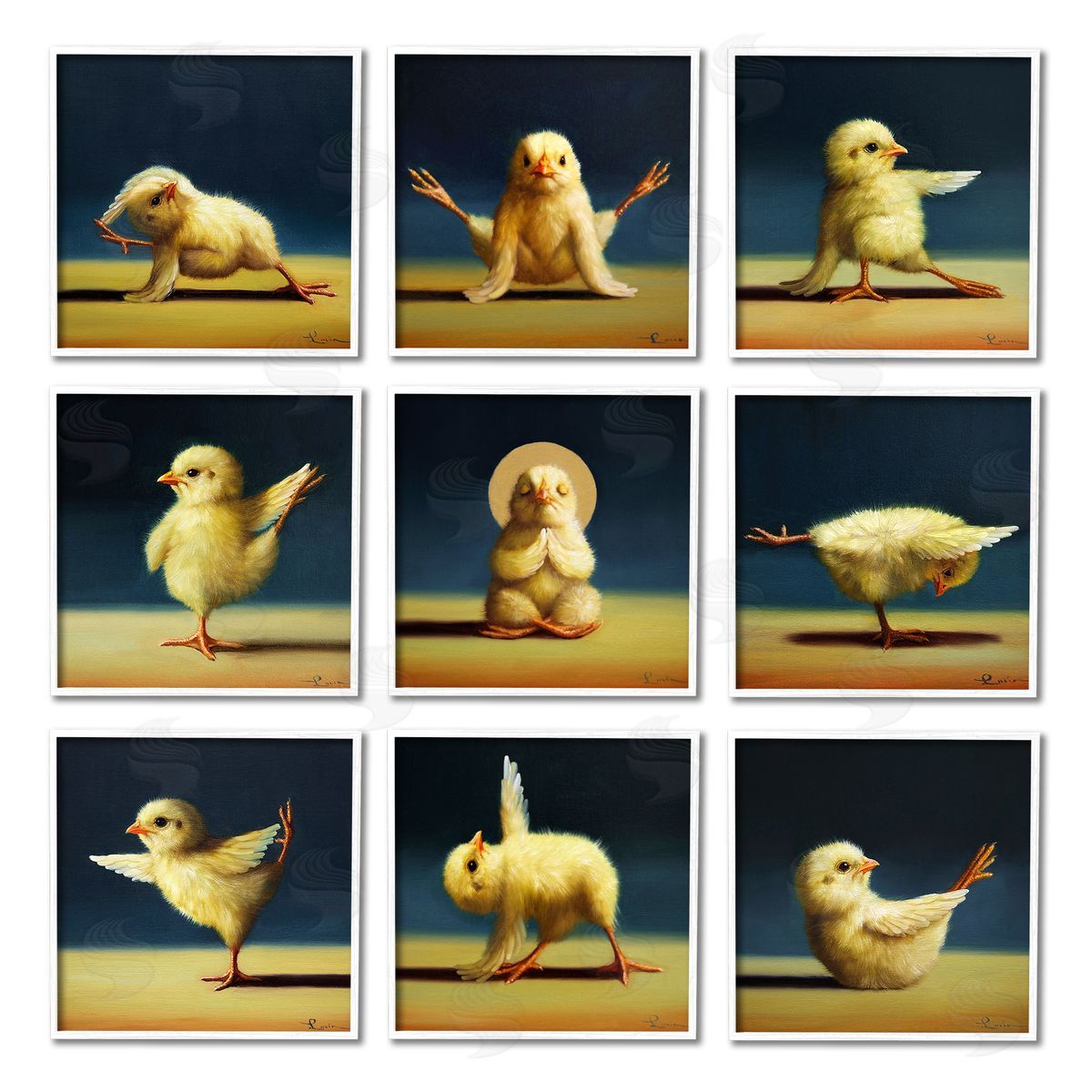 Lucia Heffernan Yoga Chicks Funny Farm Animals White Framed Giclee Wall Art Print