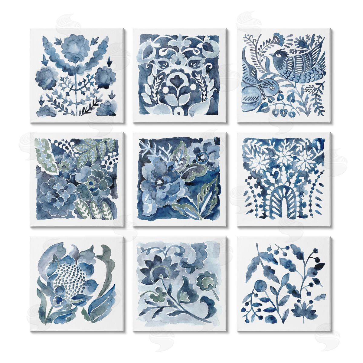 Chariklia Zarris Abstract Botanical Birds Layered Watercolor  Canvas Wall Art Print