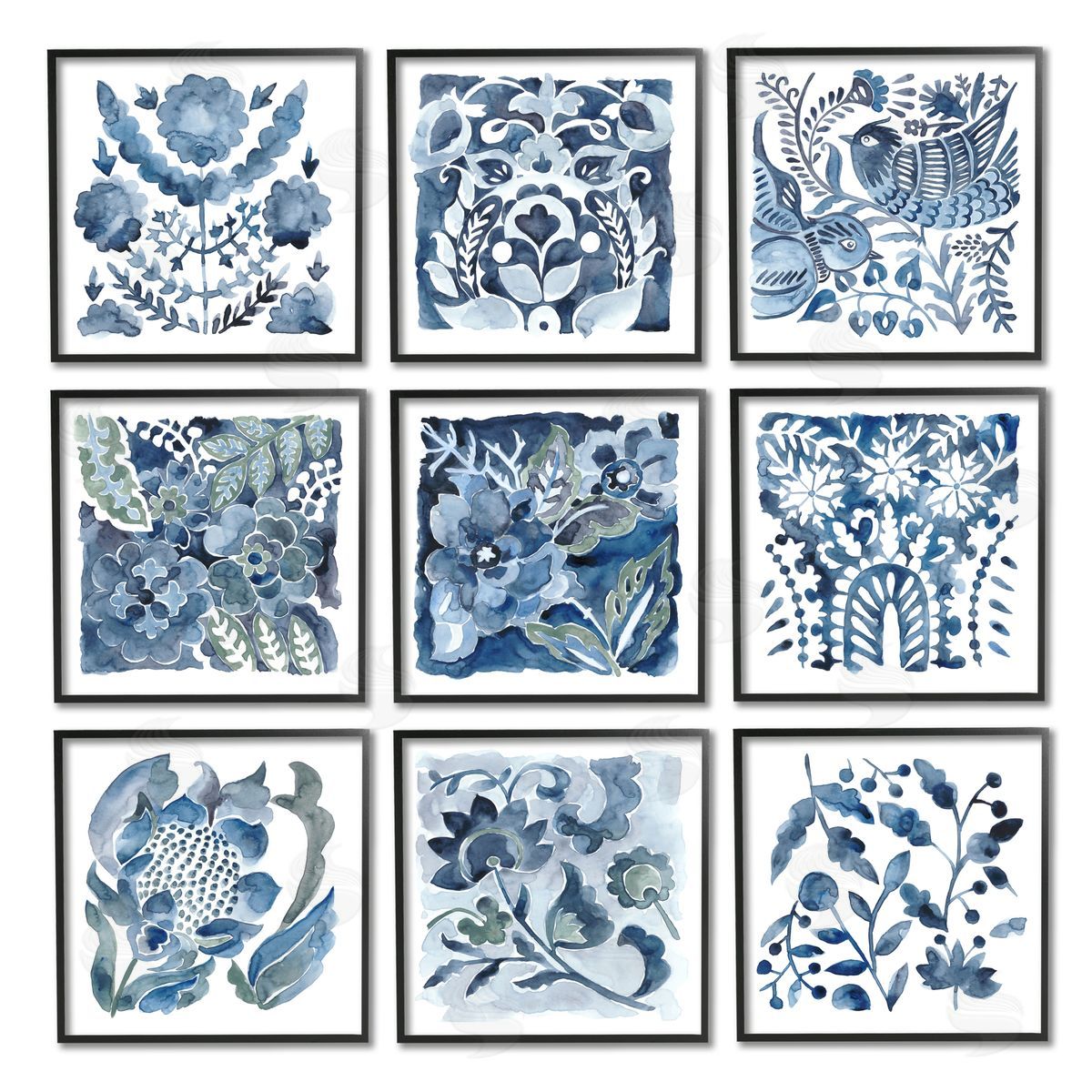 Chariklia Zarris Abstract Botanical Birds Layered Watercolor Black Framed Giclee Wall Art Print