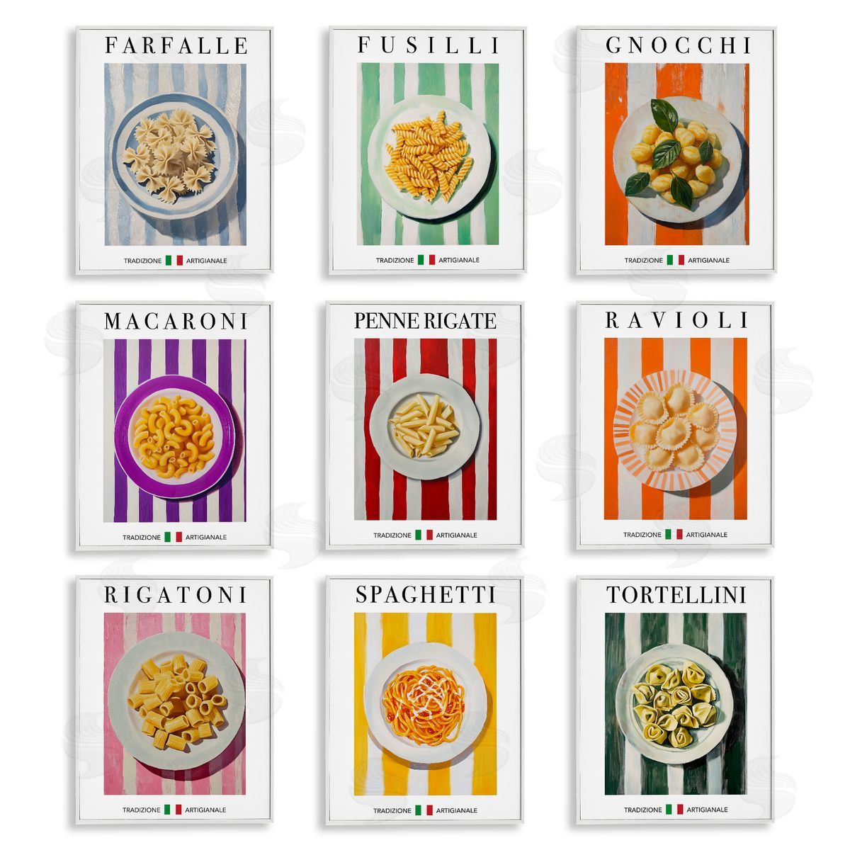 Traditional Pasta Plates Cuisine White Frame Print Wall Art, Home Decor by Andreas Magnusson