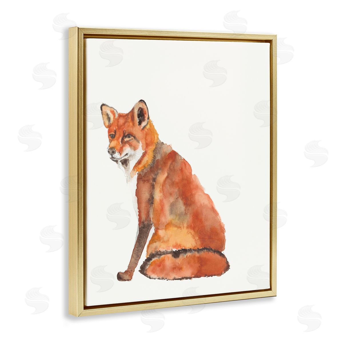 Curious Fox Orange Gold Floating Frame Canvas Wall Art, Home Decor by Jennifer Goldberger