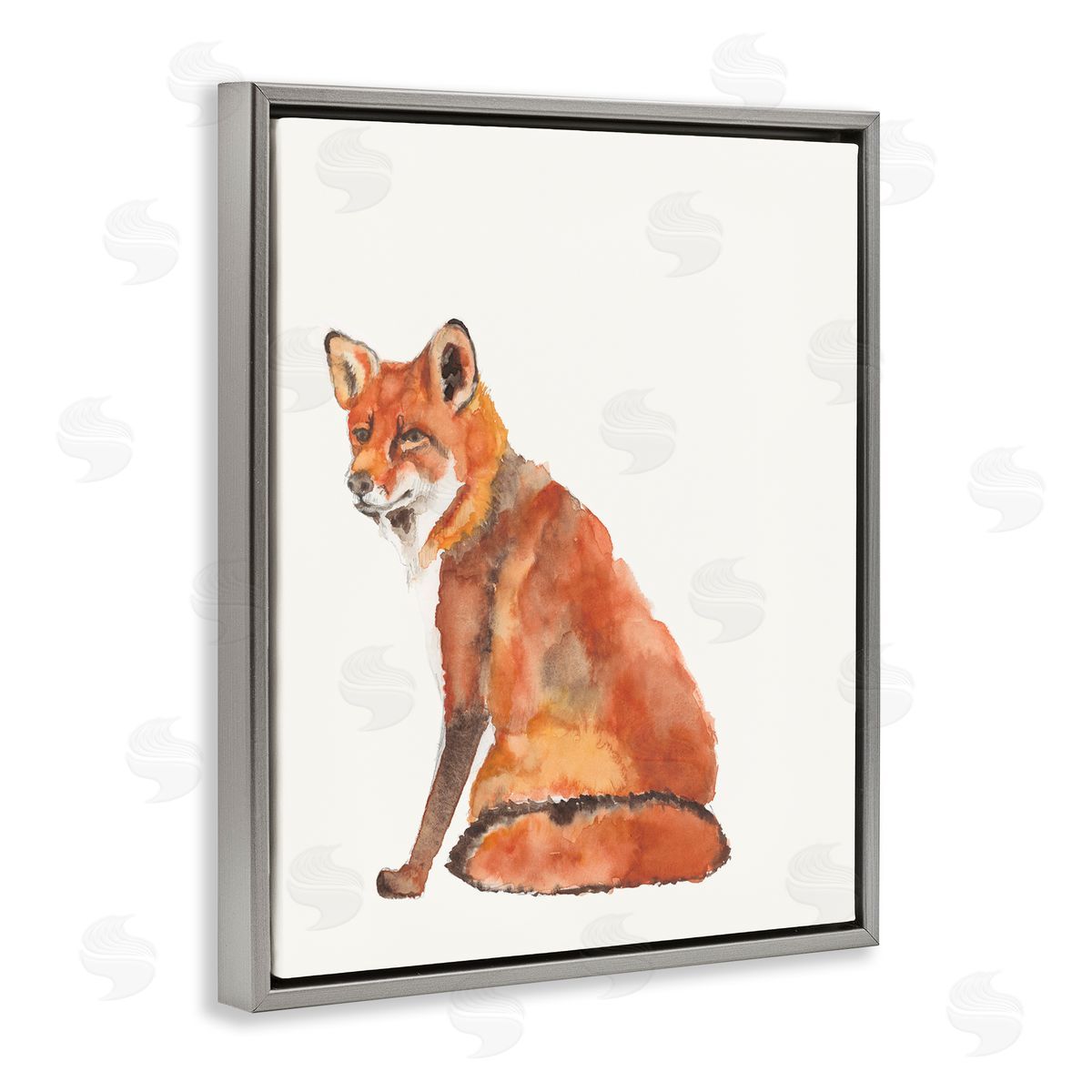 Curious Fox Orange Grey Floating Frame Canvas Wall Art, Home Decor by Jennifer Goldberger