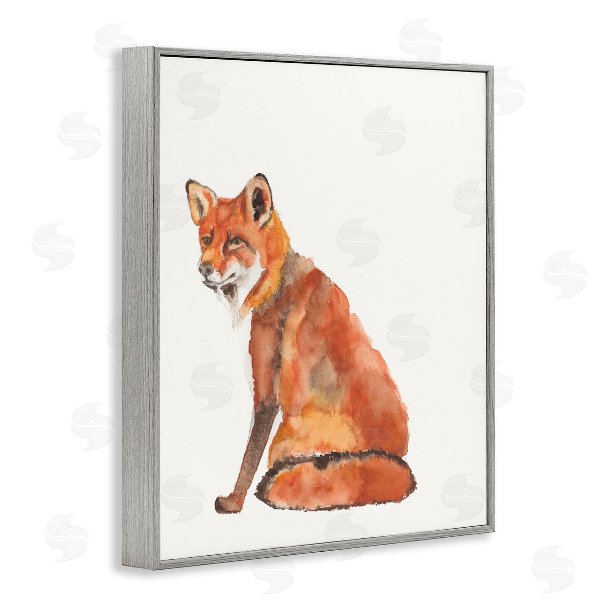 Curious Fox Orange Grey Frame Print Wall Art, Home Decor by Jennifer Goldberger