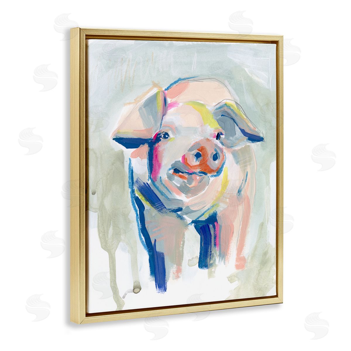 Colorful Pig Farm Animal Painting Gold Floating Frame Canvas Wall Art, Home Decor by Jennifer Paxton Parker