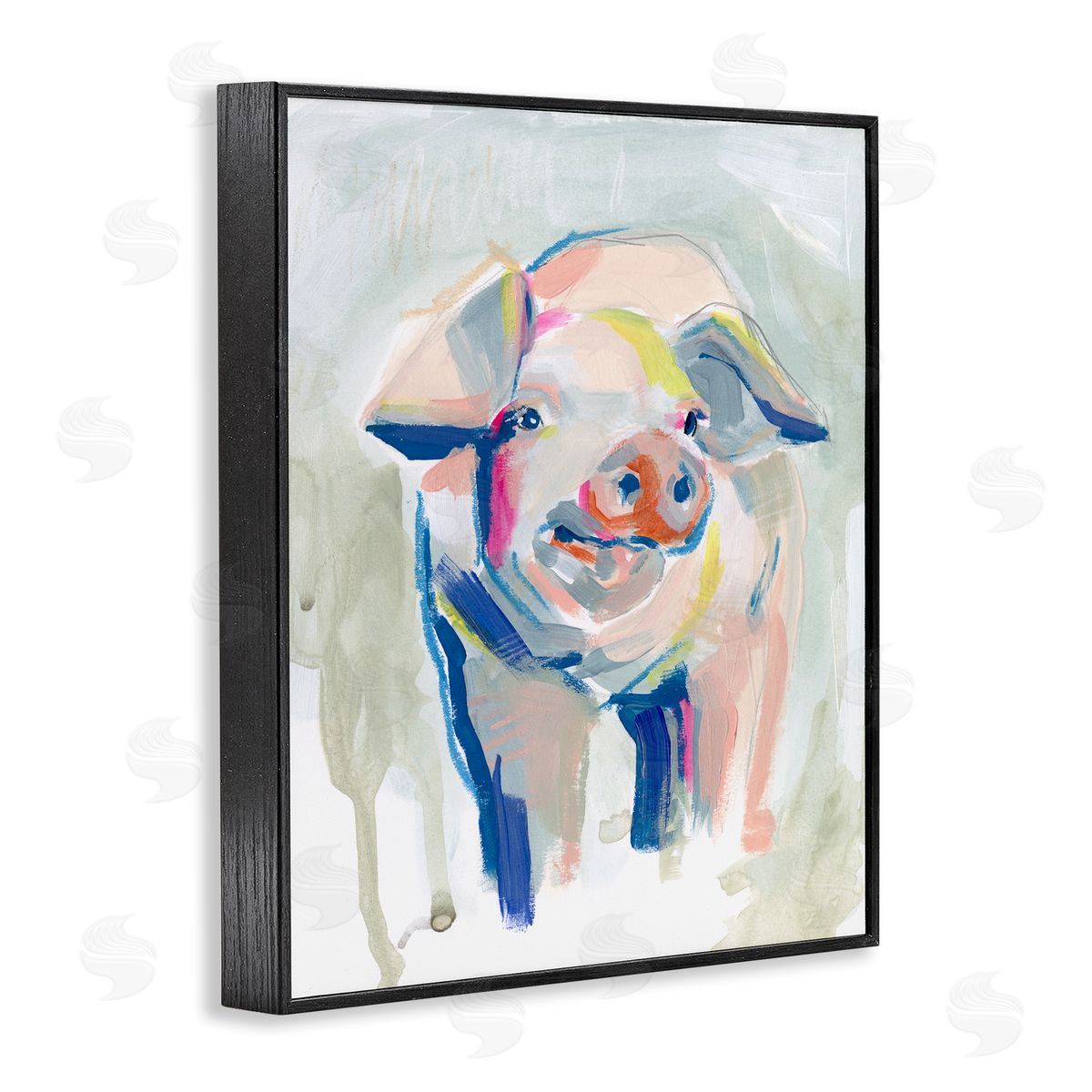 Colorful Pig Farm Animal Painting Black Frame Print Wall Art, Home Decor by Jennifer Paxton Parker