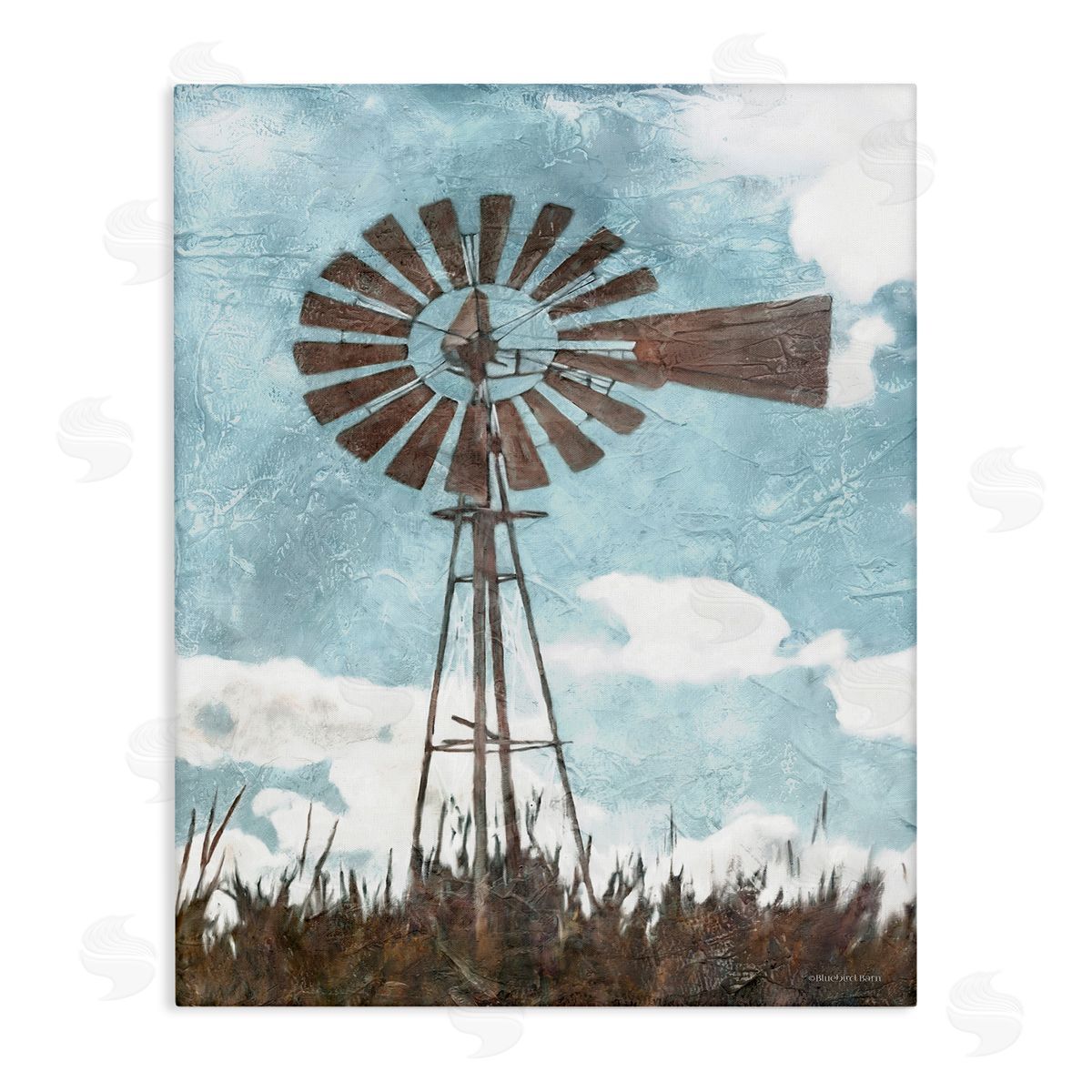 Farm Windmill Blue Brown Canvas Wall Art, Home Decor by Bluebird Barn