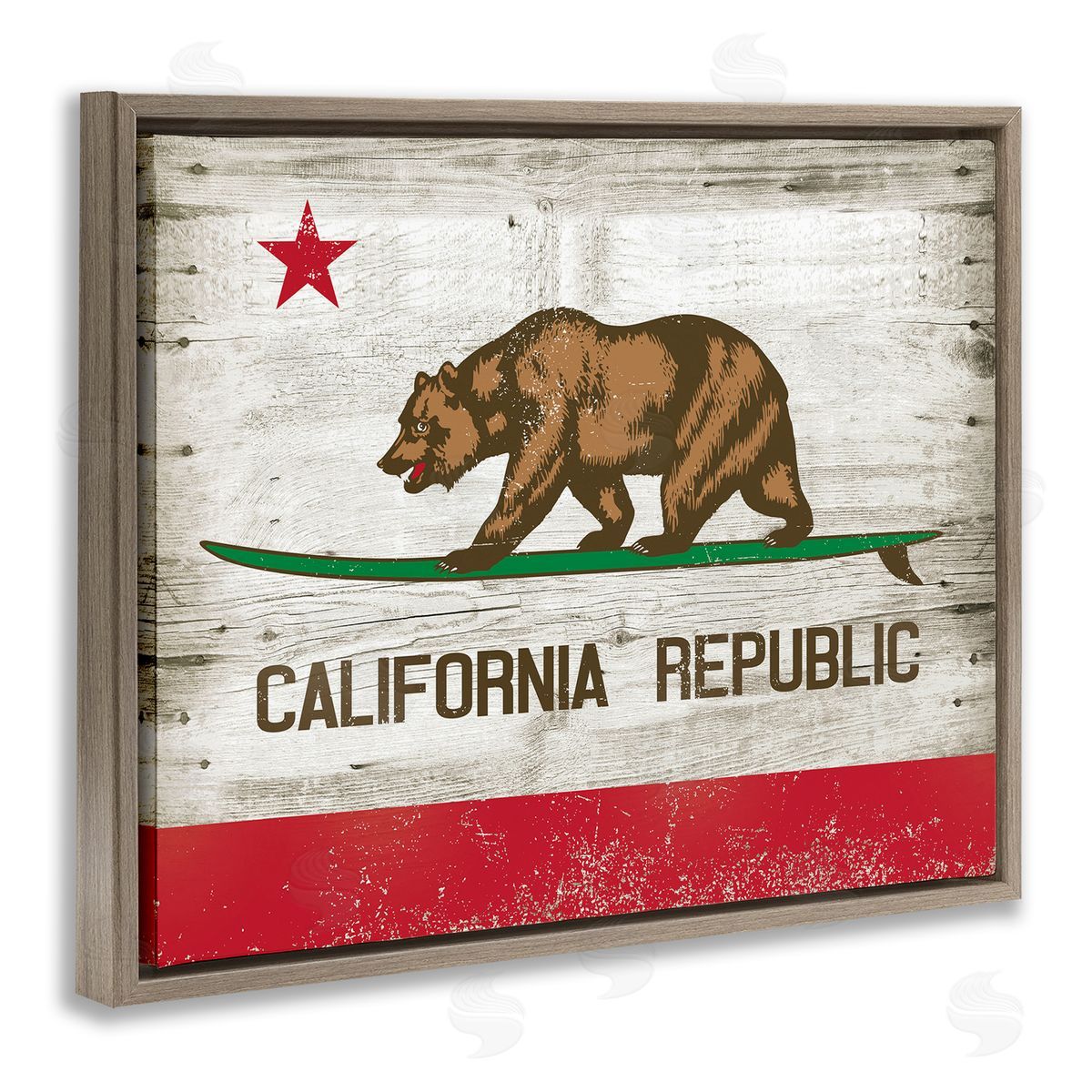 California Republic Bear Brown Floating Frame Canvas Wall Art, Home Decor by RetroRocket