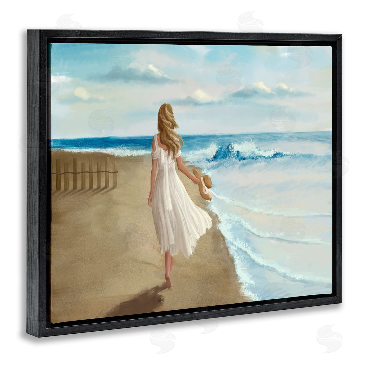 Walk On The Beach Painting Black Floating Frame Canvas Wall Art, Home Decor by Ziwei Li