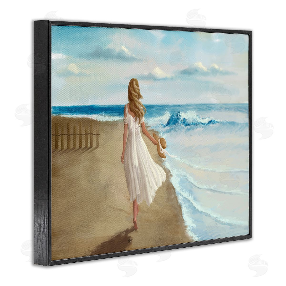 Walk On The Beach Painting Black Frame Print Wall Art, Home Decor by Ziwei Li