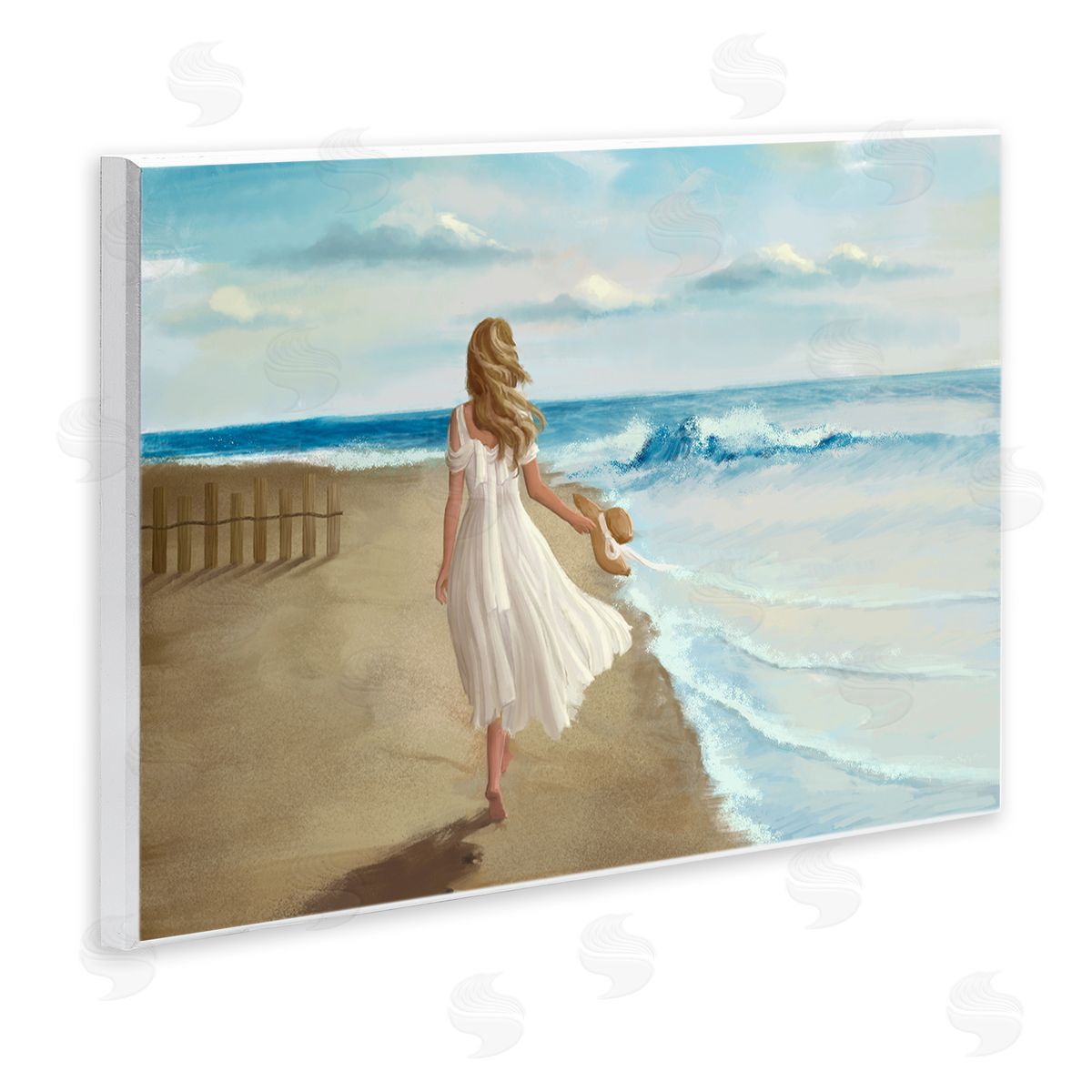 Walk On The Beach Painting Wood Plaque Wall Art, Home Decor by Ziwei Li