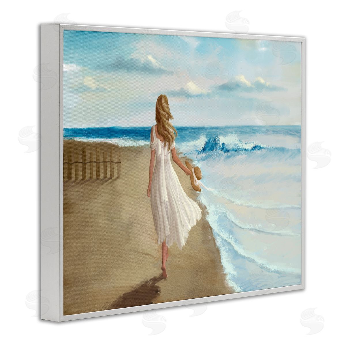 Walk On The Beach Painting White Frame Print Wall Art, Home Decor by Ziwei Li