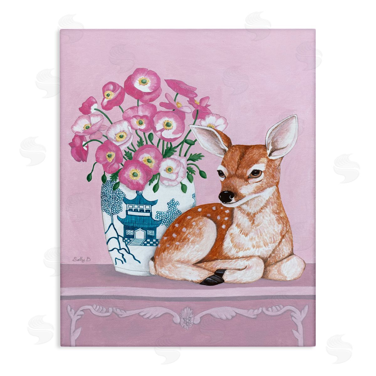 Flower Vase And Deer Canvas Wall Art, Home Decor by Sally B