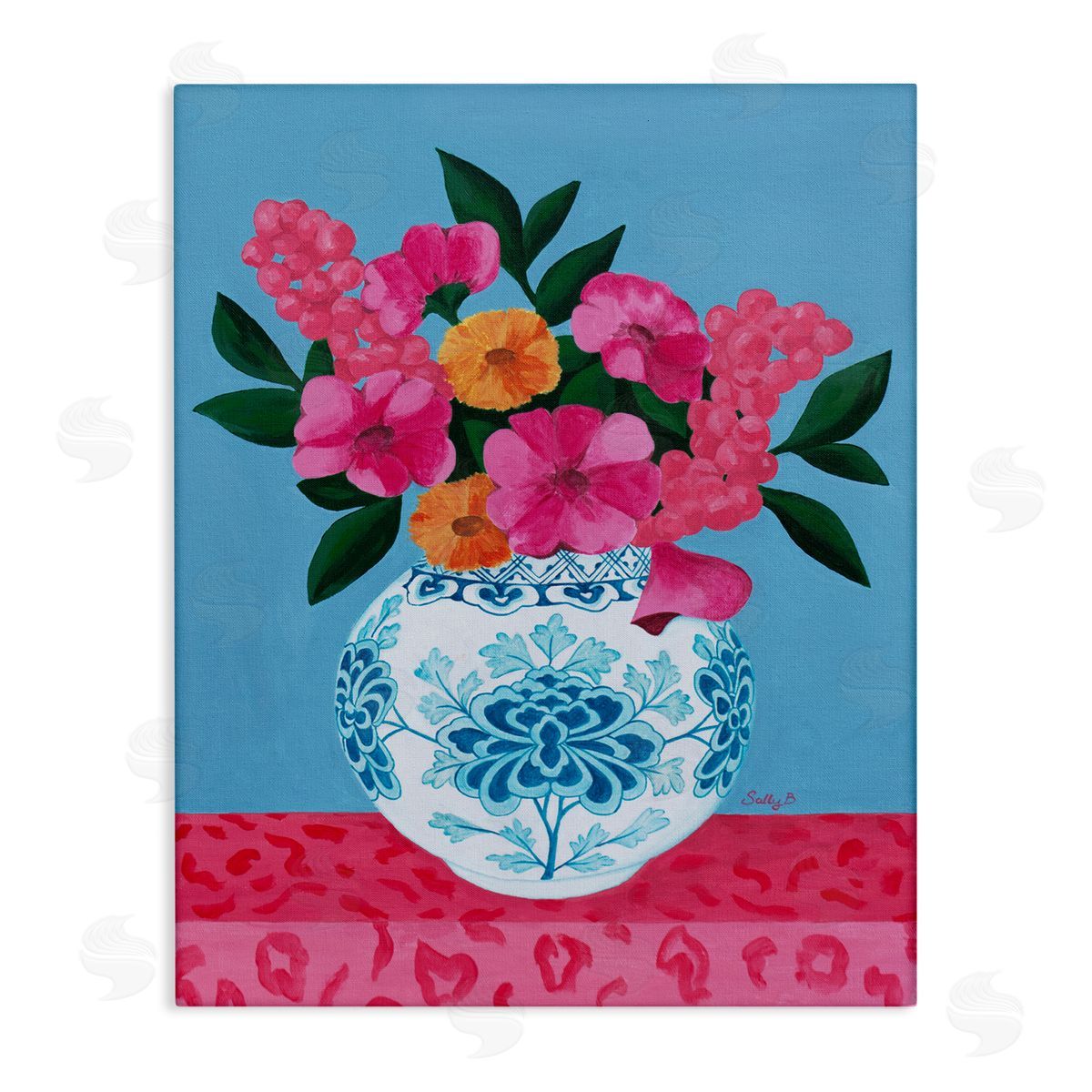 Flower Vase Pink Blue Painting Canvas Wall Art, Home Decor by Sally B