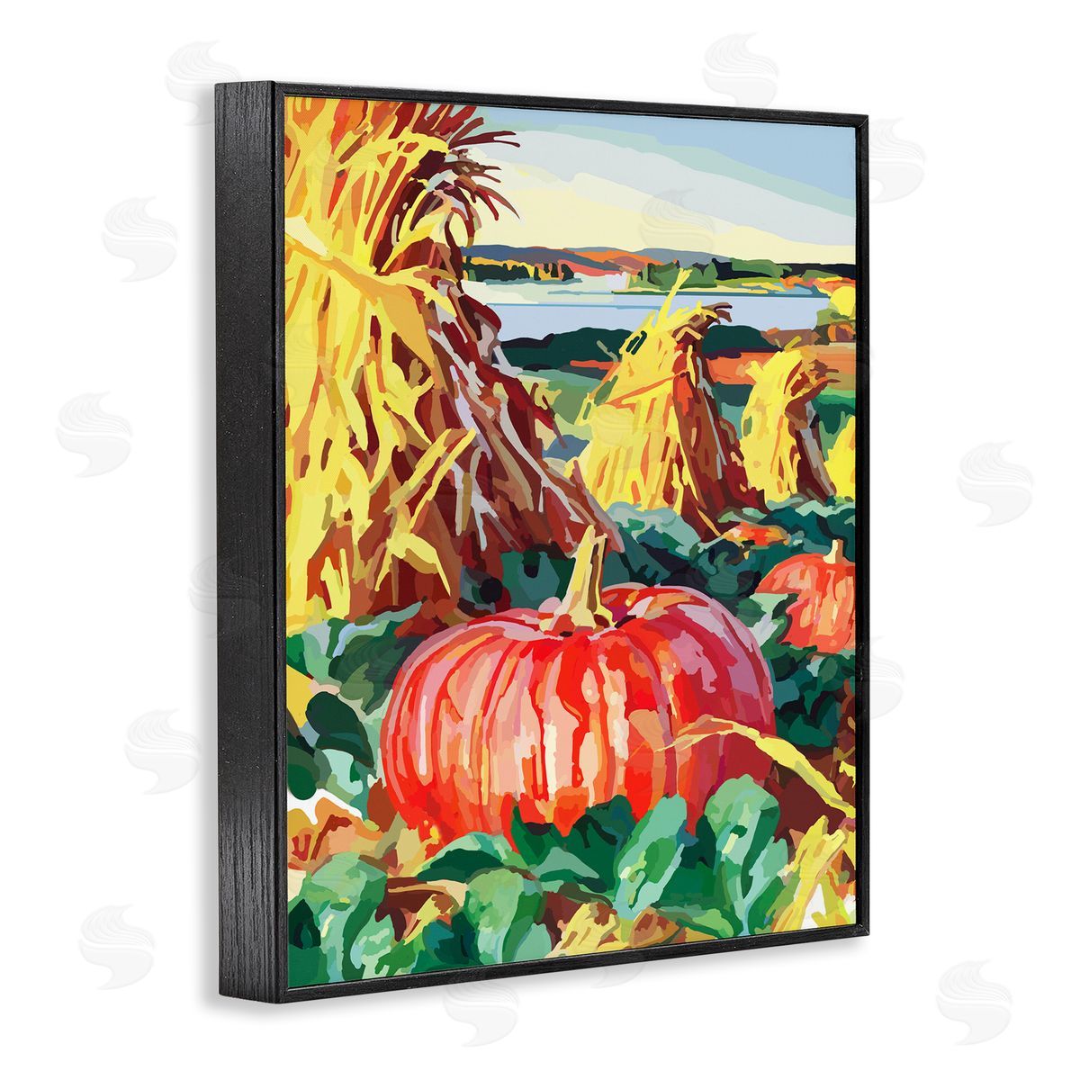 Pumpkin Patch Autumn Landscape Black Frame Print Wall Art, Home Decor by The Saturday Evening Post