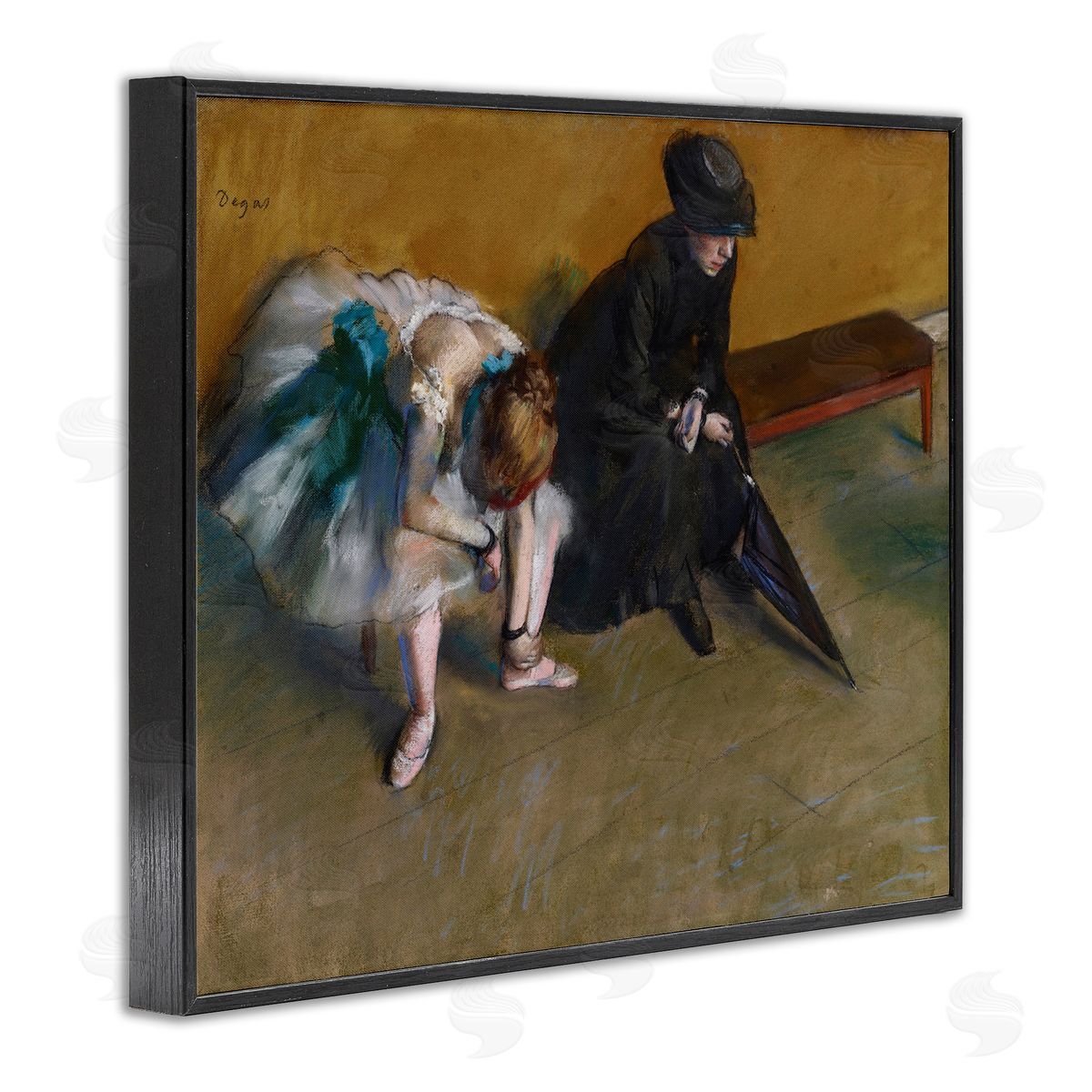 Waiting Classical Ballet Painting Black Frame Print Wall Art, Home Decor by Edgar Degas