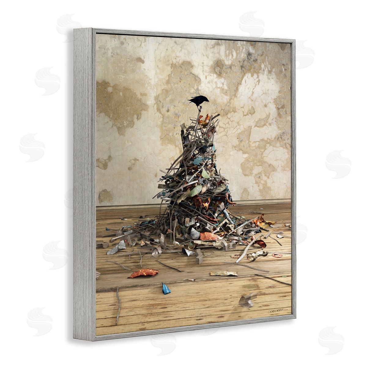 Crow Collection Bird Grey Frame Print Wall Art, Home Decor by Cynthia Decker