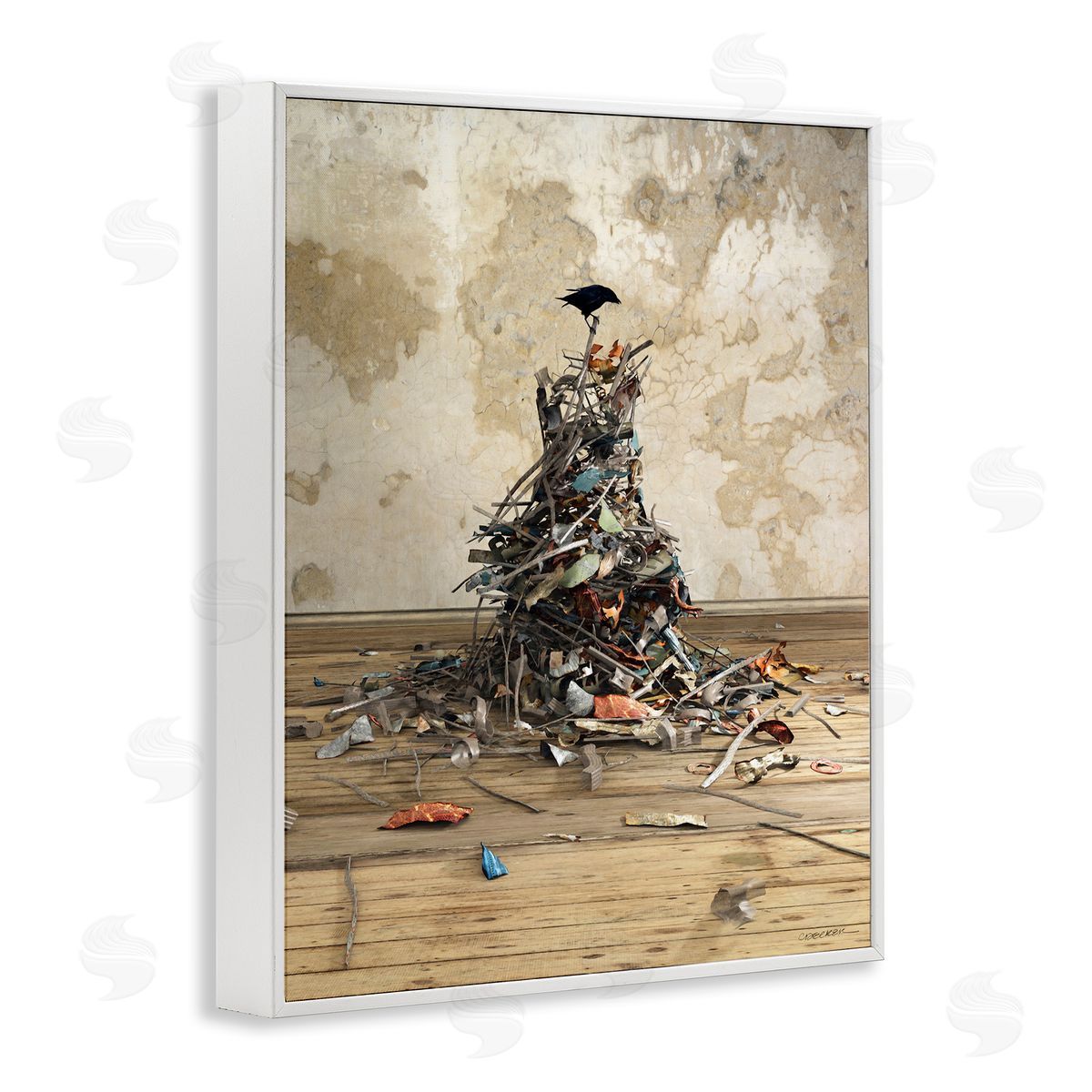 Crow Collection Bird White Frame Print Wall Art, Home Decor by Cynthia Decker