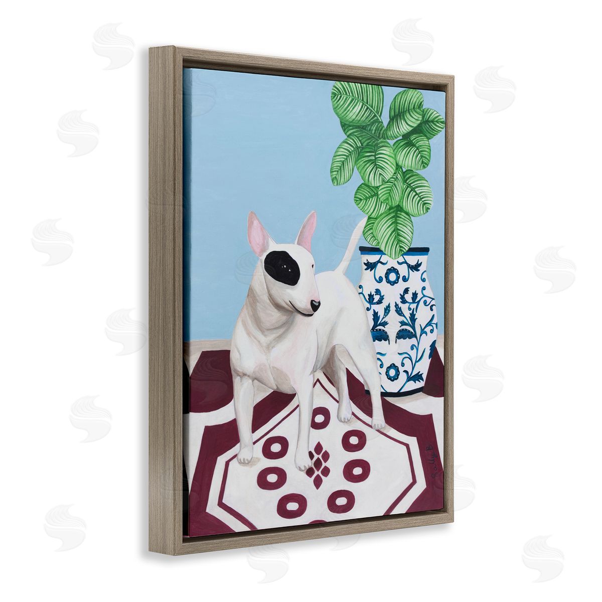 Dog And Vase Animal Pet Painting Brown Floating Frame Canvas Wall Art, Home Decor by Sally B