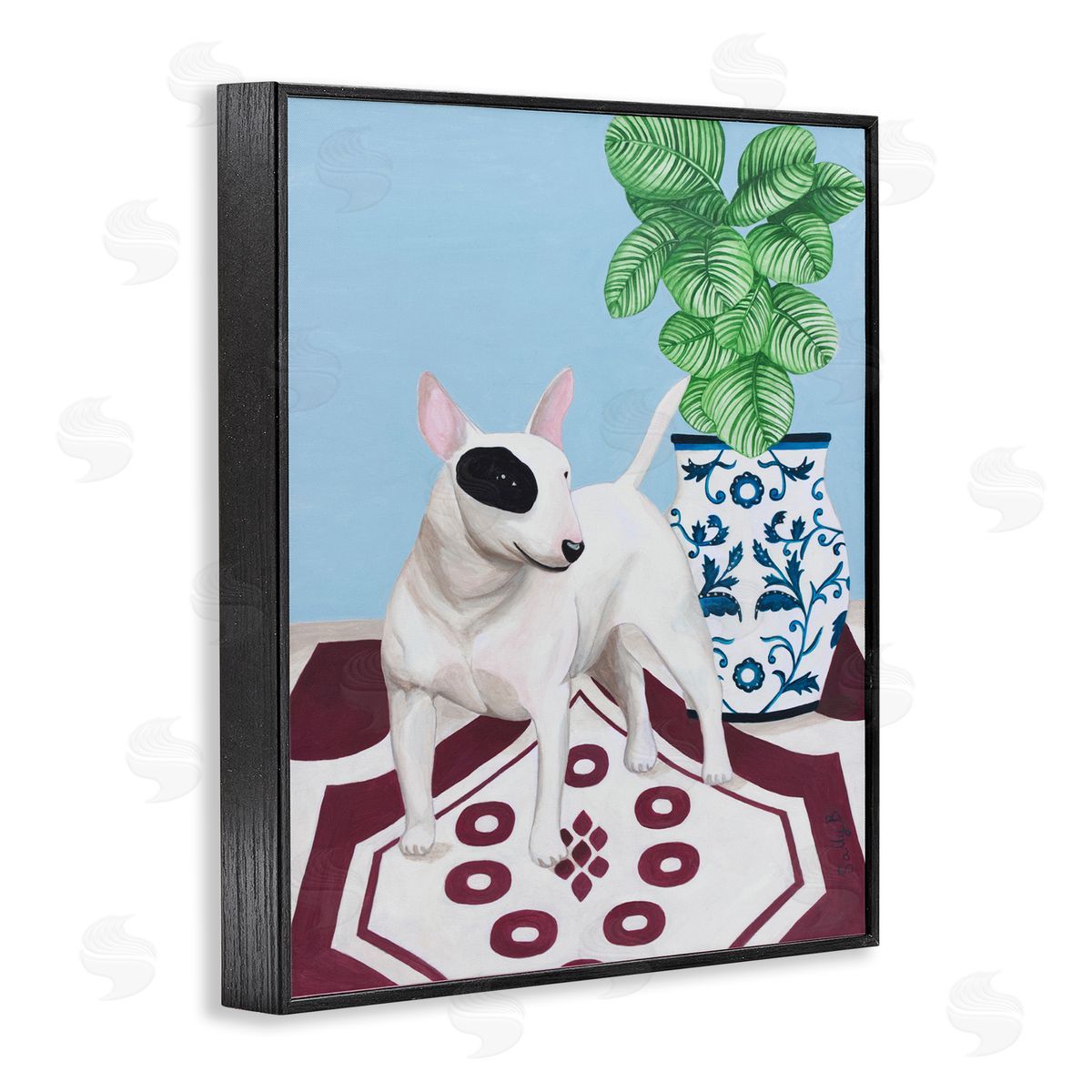 Dog And Vase Animal Pet Painting Black Frame Print Wall Art, Home Decor by Sally B