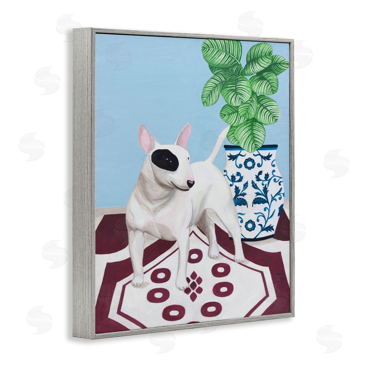 Dog And Vase Animal Pet Painting Grey Frame Print Wall Art, Home Decor by Sally B