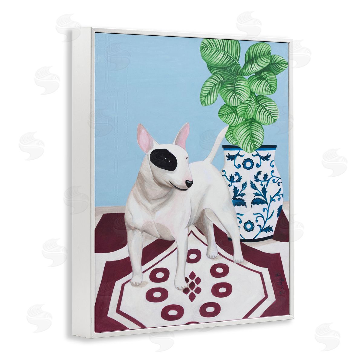 Dog And Vase Animal Pet Painting White Frame Print Wall Art, Home Decor by Sally B