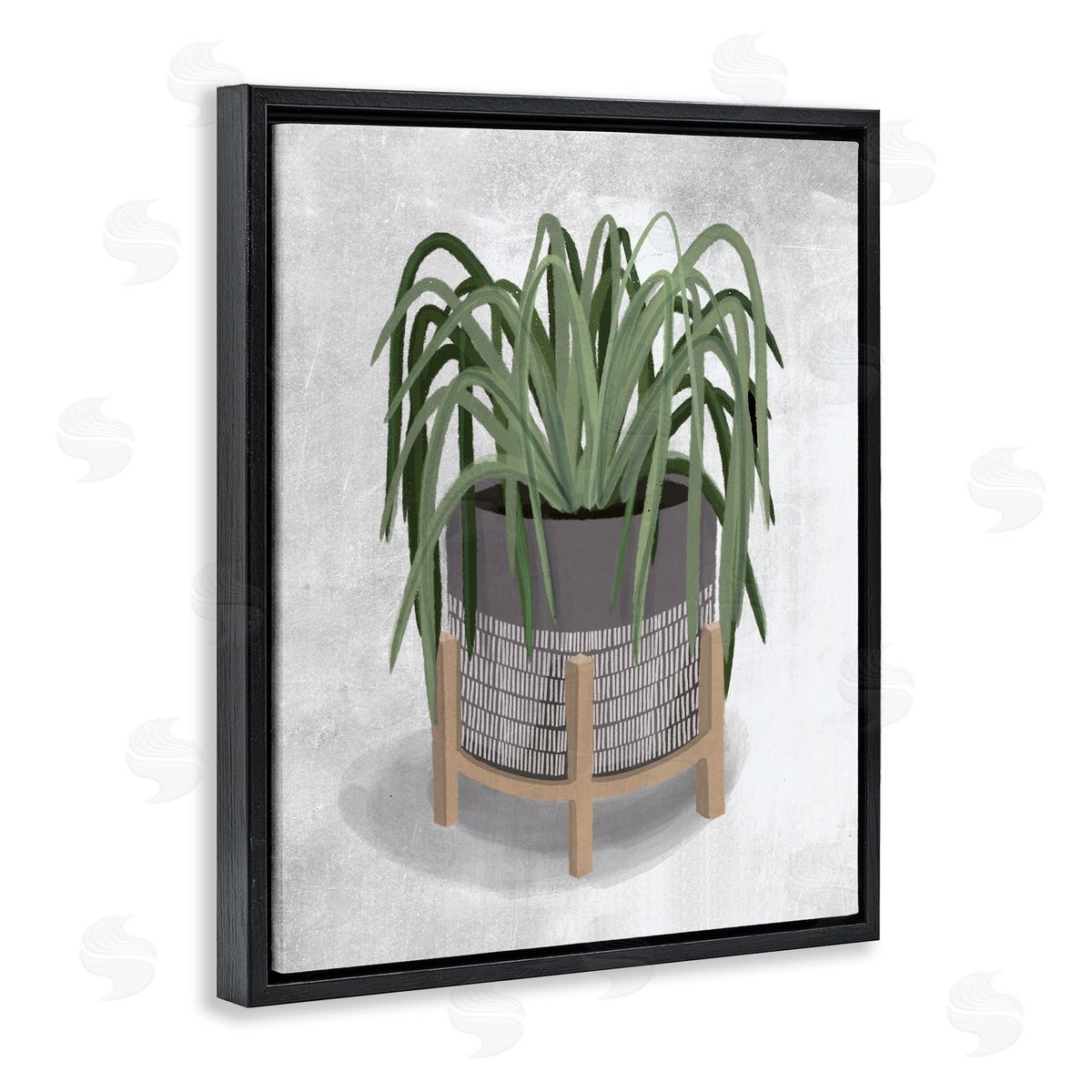 Spider Plant Grey Green Black Floating Frame Canvas Wall Art, Home Decor by House Fenway