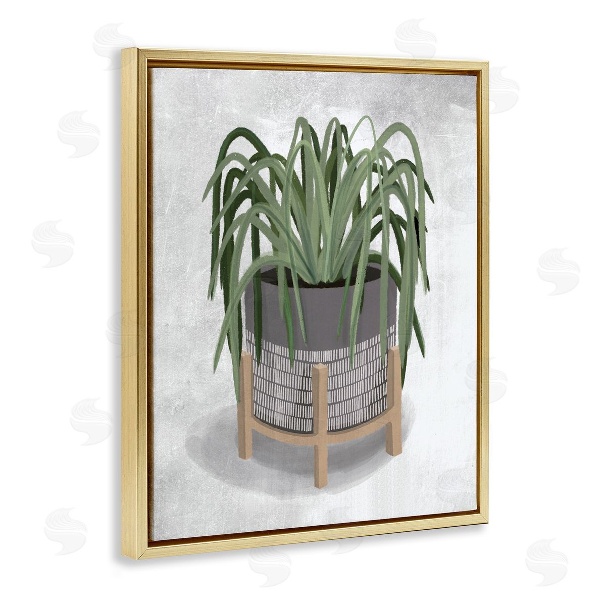 Spider Plant Grey Green Gold Floating Frame Canvas Wall Art, Home Decor by House Fenway